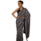 Women's Crepe Printed Saree With Unstitched Blouse 5.5Mtr (Black)