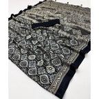 Women's Crepe Printed Saree With Unstitched Blouse 5.5Mtr (Black)