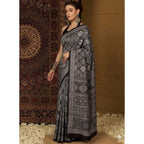 Women's Crepe Printed Saree With Unstitched Blouse 5.5Mtr (Black)