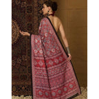 Women's Crepe Printed Saree With Unstitched Blouse 5.5Mtr (Maroon)