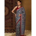 Women's Crepe Printed Saree With Unstitched Blouse 5.5Mtr (Navy Blue)