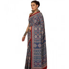 Women's Crepe Printed Saree With Unstitched Blouse 5.5Mtr (Navy Blue)