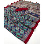 Women's Crepe Printed Saree With Unstitched Blouse 5.5Mtr (Navy Blue)