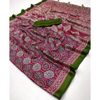 Women's Crepe Printed Saree With Unstitched Blouse 5.5Mtr (Pink)