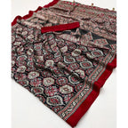 Women's Crepe Printed Saree With Unstitched Blouse 5.5Mtr (Multicolor)