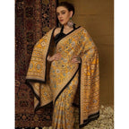 Women's Crepe Printed Saree With Unstitched Blouse 5.5Mtr (Yellow)