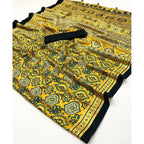 Women's Crepe Printed Saree With Unstitched Blouse 5.5Mtr (Yellow)