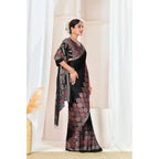 Women's Crepe Printed Saree With Unstitched Blouse 5.5Mtr (Black)