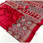 Women's Crepe Printed Saree With Unstitched Blouse 5.5Mtr (Maroon)