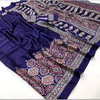Women's Crepe Printed Saree With Unstitched Blouse 5.5Mtr (Navy Blue)