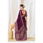 Women's Crepe Printed Saree With Unstitched Blouse 5.5Mtr (Wine)
