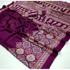 Women's Crepe Printed Saree With Unstitched Blouse 5.5Mtr (Wine)