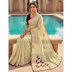 Women's Star Georgette Embellished Saree With Unstitched Blouse 5.5Mtr (Beige-Maroon)