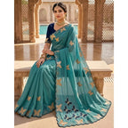 Women's Star Georgette Embellished Saree With Unstitched Blouse 5.5Mtr (Blue)