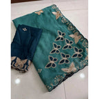 Women's Star Georgette Embellished Saree With Unstitched Blouse 5.5Mtr (Blue)