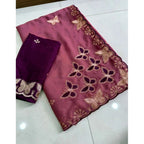 Women's Star Georgette Embellished Saree With Unstitched Blouse 5.5Mtr (Dusty Purple-Blue)