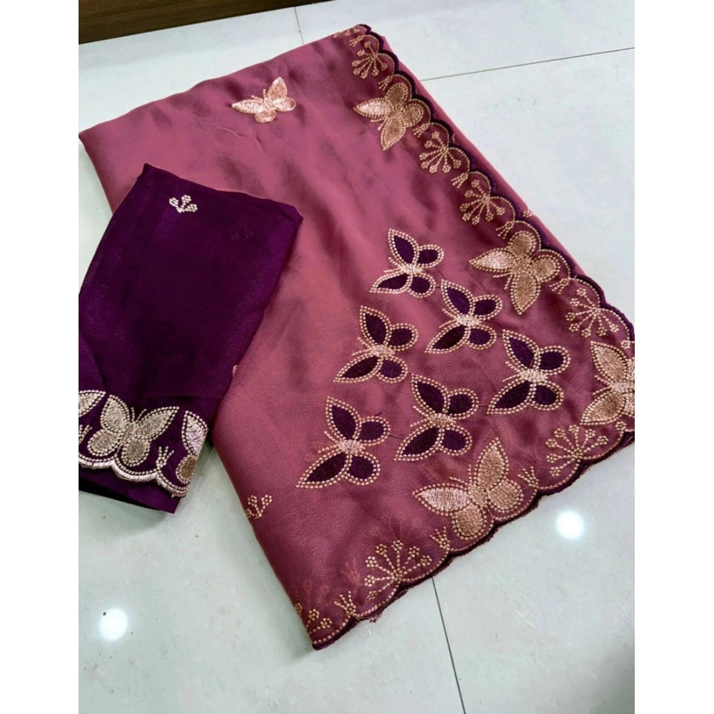 Women's Star Georgette Embellished Saree With Unstitched Blouse 5.5Mtr (Dusty Purple-Blue)