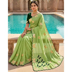 Women's Star Georgette Embellished Saree With Unstitched Blouse 5.5Mtr (Green)