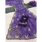 Women's Star Georgette Embellished Saree With Unstitched Blouse 5.5Mtr (Lavender)