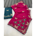 Women's Star Georgette Embellished Saree With Unstitched Blouse 5.5Mtr (Magenta-Green)