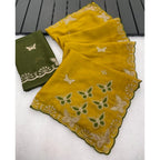 Women's Star Georgette Embellished Saree With Unstitched Blouse 5.5Mtr (Mustard)