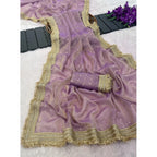 Women's Silk Embellished Saree With Unstitched Blouse 5.5Mtr (Lavender)