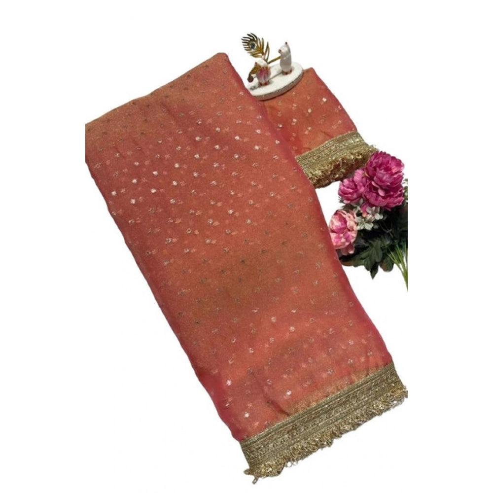 Women's Silk Embellished Saree With Unstitched Blouse 5.5Mtr (Peach)