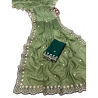 Women's Star Georgette Embroidered Saree With Unstitched Blouse 5.5Mtr (Green)