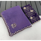 Women's Star Georgette Embroidered Saree With Unstitched Blouse 5.5Mtr (Purple)