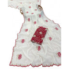Women's Star Georgette Embroidered Saree With Unstitched Blouse 5.5Mtr (White)