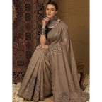 Women's Viscose Silk Embroidered Saree With Unstitched Blouse 5.5Mtr (Brown)