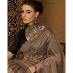 Women's Viscose Silk Embroidered Saree With Unstitched Blouse 5.5Mtr (Brown)