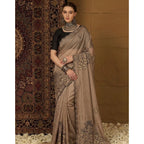 Women's Viscose Silk Embroidered Saree With Unstitched Blouse 5.5Mtr (Brown)