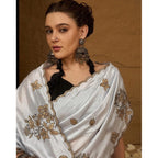 Women's Viscose Silk Embroidered Saree With Unstitched Blouse 5.5Mtr (Grey)