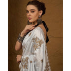 Women's Viscose Silk Embroidered Saree With Unstitched Blouse 5.5Mtr (Grey)