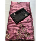Women's Viscose Silk Embroidered Saree With Unstitched Blouse 5.5Mtr (Pink)