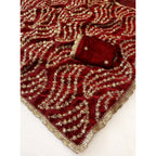 Women's Satin Embellished Saree With Unstitched Blouse 5.5Mtr (Maroon)