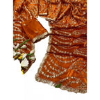 Women's Satin Embellished Saree With Unstitched Blouse 5.5Mtr (Orange)