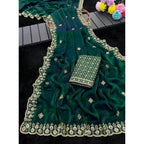 Women's Satin Embellished Saree With Unstitched Blouse 5.5Mtr (Green)
