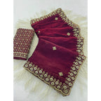 Women's Satin Embellished Saree With Unstitched Blouse 5.5Mtr (Maroon)
