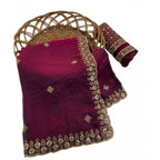Women's Satin Embellished Saree With Unstitched Blouse 5.5Mtr (Maroon)