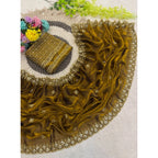 Women's Satin Embellished Saree With Unstitched Blouse 5.5Mtr (Mustard)