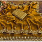 Women's Satin Embellished Saree With Unstitched Blouse 5.5Mtr (Mustard)
