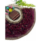 Women's Satin Embellished Saree With Unstitched Blouse 5.5Mtr (Wine-Toned)