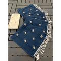 Women's Georgette Embellished Saree With Unstitched Blouse 5.5Mtr (Navy)
