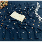 Women's Georgette Embellished Saree With Unstitched Blouse 5.5Mtr (Navy)