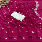 Women's Georgette Embellished Saree With Unstitched Blouse 5.5Mtr (Pink)