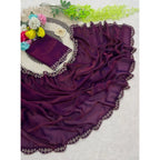 Women's Satin Embellished Saree With Unstitched Blouse 5.5Mtr (Wine)