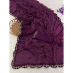 Women's Satin Embellished Saree With Unstitched Blouse 5.5Mtr (Wine)