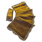 Women's Satin Embellished Saree With Unstitched Blouse 5.5Mtr (Mustard)